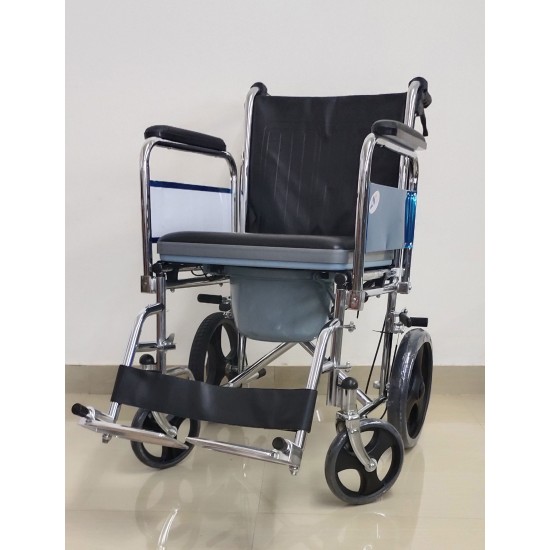 Attendant Commode Wheelchair with Flip-Up Armrest Detachable Footrest