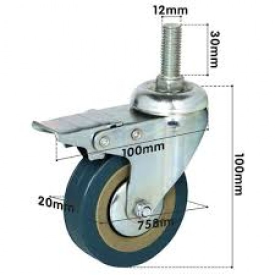 Commode Chair Wheel Caster 3 Inch With Brake