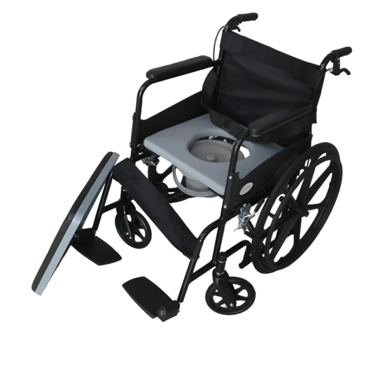 Folding Commode Wheelchair with Attendant Brakes