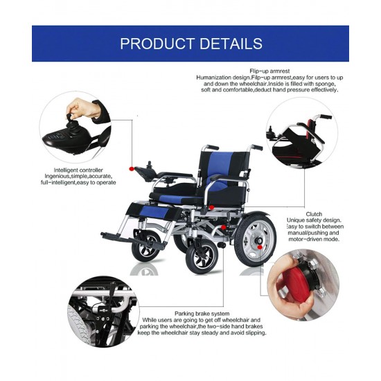 Electric Power Folding Lightweight Battery Operated Wheelchair 