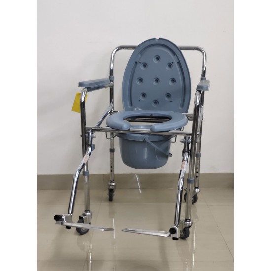 Foldable Commode Stool with Footrest & Wheels