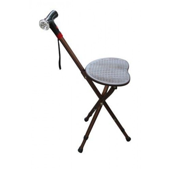Height Adjustable Walking Stick with Folding Chair LED Torch